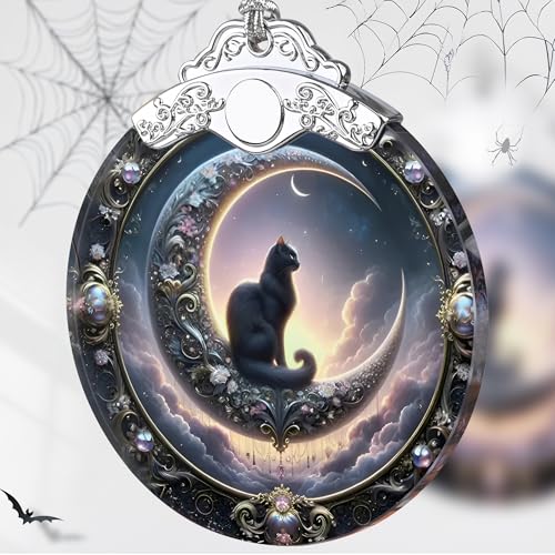 Stained Glass Christmas Ornaments - Tree Decorations - Gift Exchange Ideas - Witch Black Cat Design