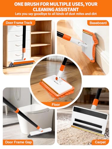 4-in-1 Extendable Baseboard Cleaner with Reusable Pads & Carpet Rake
