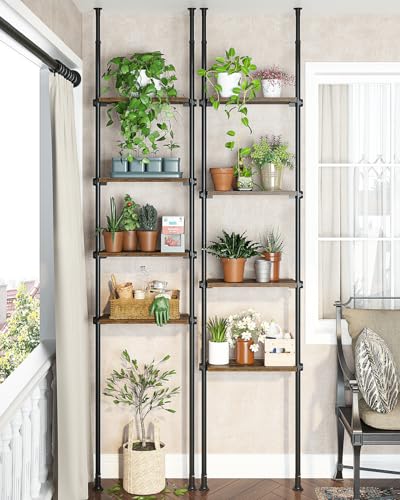ALLZONE Rustic Brown 4-Tier Floor-to-Ceiling Narrow Bookshelf - Small Space Storage