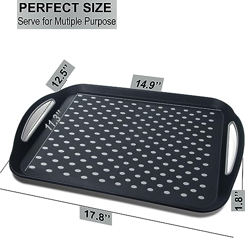 Large NonSlip Serving Tray with Handles - Black, Set of 2