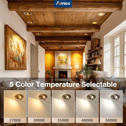 Amico 4 Inch Black Recessed LED Ceiling Light, 5 CCT Gimbal Adjustable Spotlight