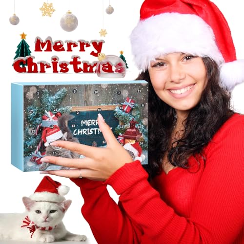Blue 24 Days Christmas Cat Advent Calendar with Interactive Toys - Feline Holiday Gift