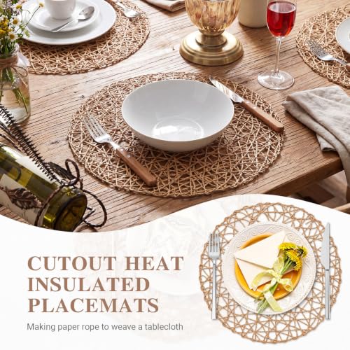 Threehoney 13 Inch Paper Braided Round Placemats Set of 60 Brown Rustic Table Decor