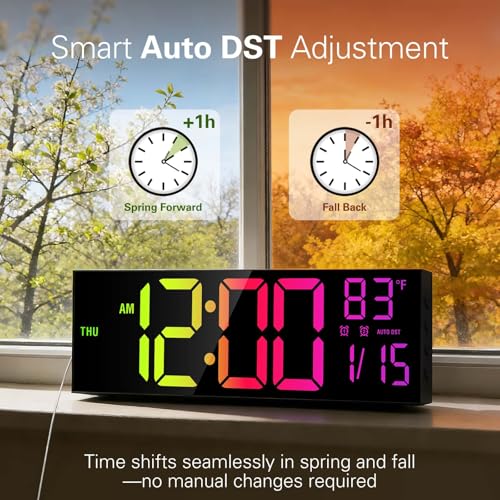 JALL 16-Inch Digital Wall Clock with RGB Colors & Bluetooth - Black