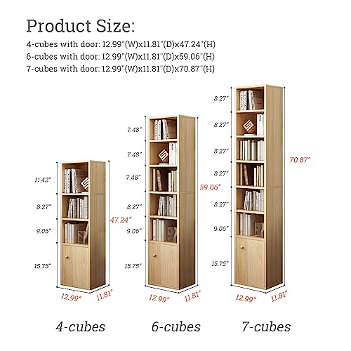 IOTXY Narrow Corner Bookcase with Door - Oak 71" Tall Storage Cabinet