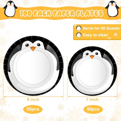 FoldTier 100 Pack Penguin Paper Plates 9"/7" Christmas Party