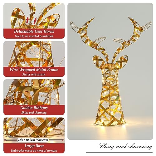 Roylvan 16-inch Reindeer Christmas Tree Topper with Timer & Remote, Laser Finish