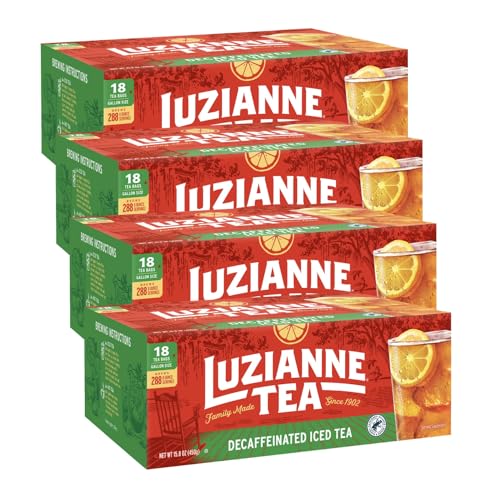 Luzianne Unsweetened Decaffeinated Iced Tea Bags 18 Count Pack of 4 - Unflavored