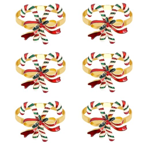 Christmas Candy Cane Napkin Rings Set of 6 – Napkin Holders, Candy Cane Design, DTOFOOT (Christmas Candy Cane)