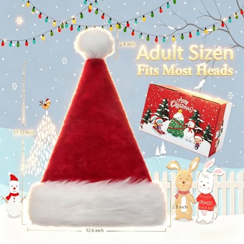 BSVI Double Santa Hat - Red Velvet Christmas Hat for Adults, Kids & Babies (One Size)
