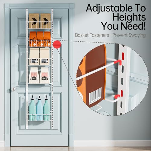 Delamu White 6-Tier Over the Door Pantry Organizer Rack - Small