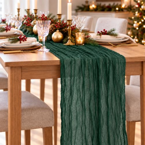 Emerald Green Cheesecloth Table Runner 3 Pack 35 x 120 in - Christmas Holiday Decor (Ztzfacai)