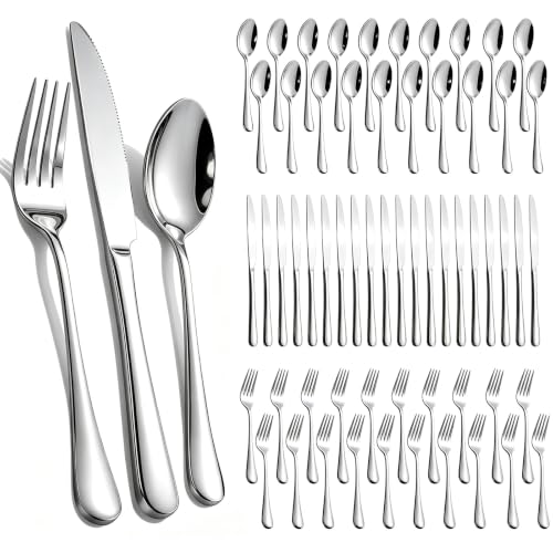 60-Piece Silverware Set for 20 - Stainless Steel Flatware Cutlery Set - Mirror Polished Dinner Forks Spoons Knives for Home Wedding Restaurant - Dishwasher Safe