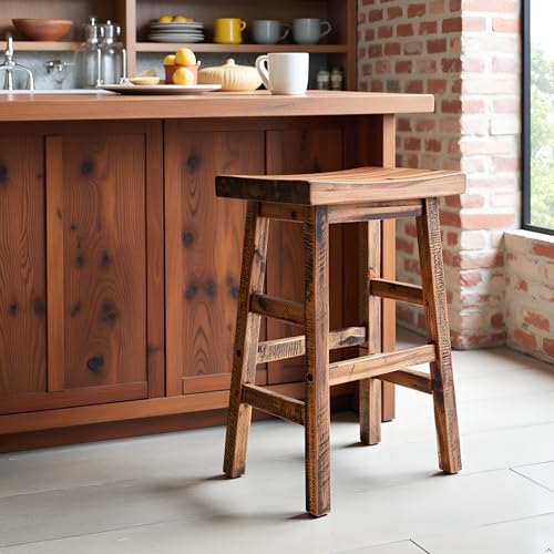 Alaterre Durango 26-Inch Solid Wood Rustic Counter Stool with Industrial Design