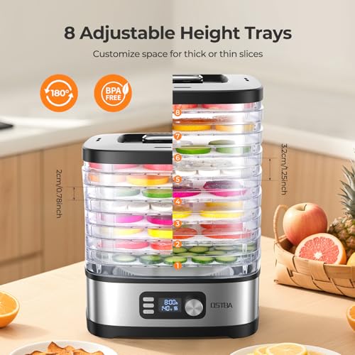 OSTBA Food Dehydrator with 8 BPA-Free Trays & Adjustable Temp 158°F
