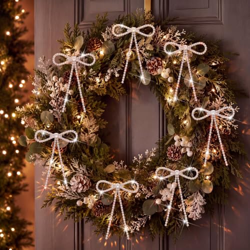 12 Silver Rhinestone Christmas Bow Ornaments - Elegant Holiday Decor
