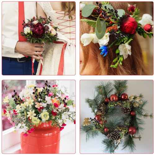 HUIANER Artificial Berries, 6Pcs Lifelike Dark Red Berry with Stems Fake Christmas Fruit Simulation Flowers Orange Berries for Wedding DIY Bridal Bouquet Home Kitchen Party Decoration