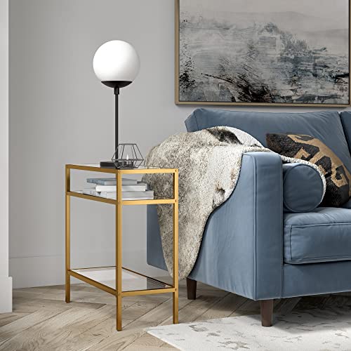 Gold 24-Inch Side Table with Glass Top - Nightstand End Table