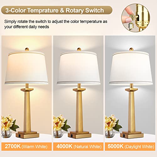 Gold 29-Inch Modern Table Lamps Set of 2 with USB Charging & 3-Color Temp