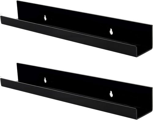 evron Acrylic Floating Shelves – 2 Pack Black Wall Shelf for Bathroom, Bedroom, or Kitchen – Easy Installation with Adhesive (No-Drill) or Screws (Drill Required) – 13.8" Modern Rack (Black 2 Pack)