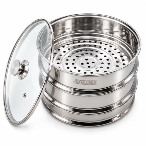 Joyce Chen 10-Inch Stainless Steel Two-Tier Steamer with Glass Lid & Wok Adapter Ring