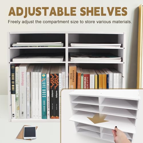 SONGWAY 12-Slot Desk Paper Organizer with Adjustable Shelves, Mail Sorter, Classroom Office Storage, White