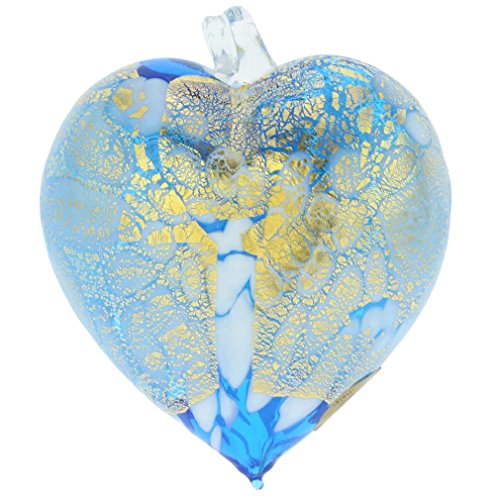 Murano Glass Heart Christmas Ornament with Gold Leaf - Handmade Venice Holiday Decor