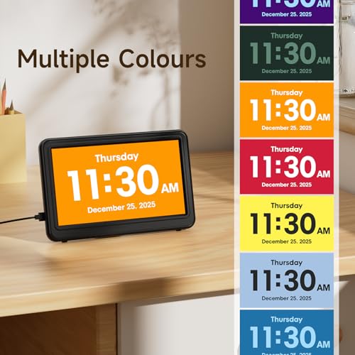 Raynic Digital Calendar Clock for Seniors, Office & Home - Black, 7 Inches
