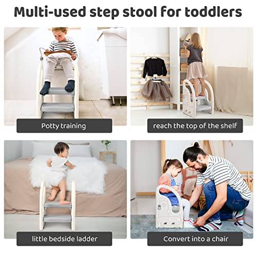 Adjustable 2-Step Toddler Step Stool with Handles - Grey White Variation of THIS Listing