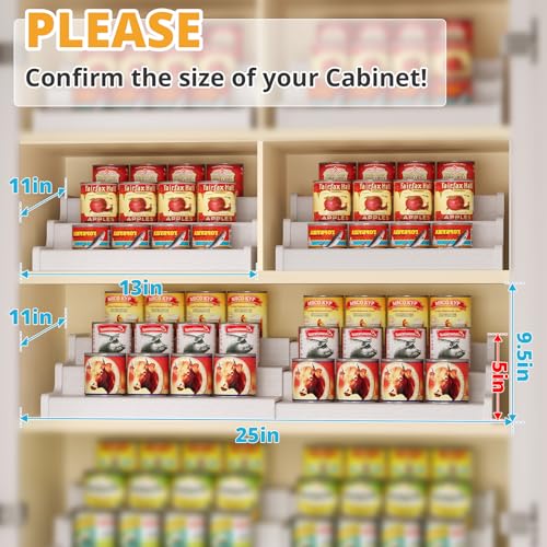 Expandable 3-Tier Bamboo Can Organizer for Pantry - Fits 24 Cans, White, 12.4-24"