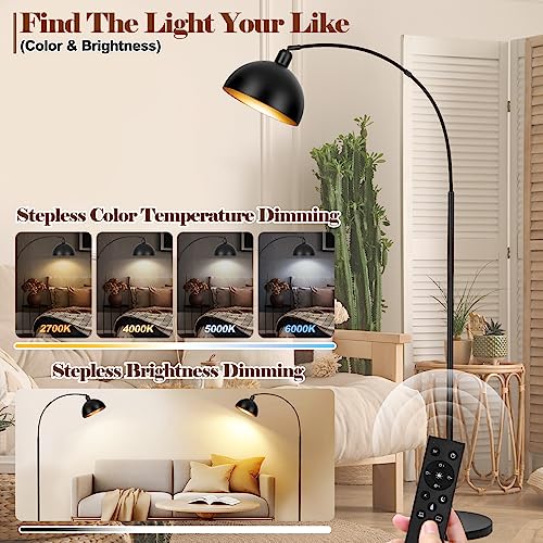 VenzBlomia Black Dimmable Arc Floor Lamp with Remote Control & 2700-6000K LED Bulb