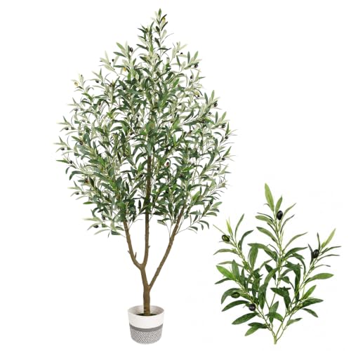 Lanlelin 7FT Artificial Olive Tree with Woven Basket for Indoor Decor