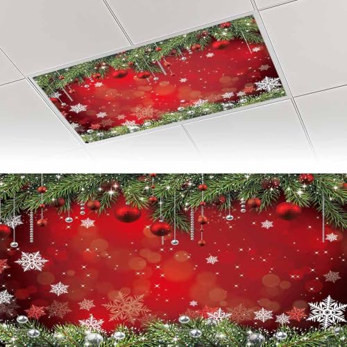 2Pcs Christmas Fluorescent Light Covers 4x2ft - Pine Themed, Magnetic Polyester