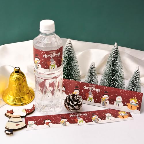Christmas Snowman Water Bottle Labels, 48pcs Red Adhesive Party Stickers