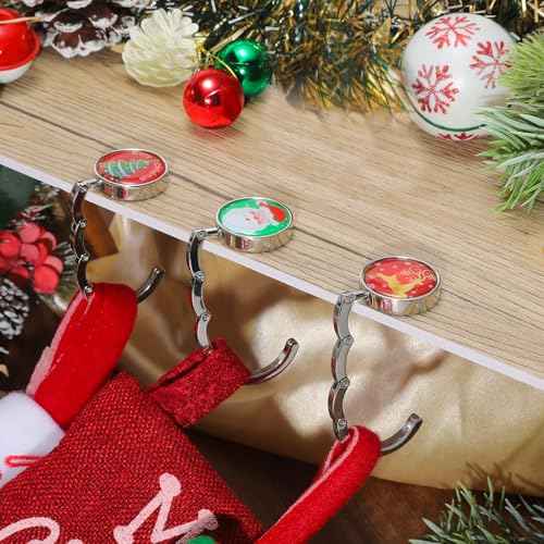 COTOPHER Christmas Stocking Holders for Mantle Set of 3, Non-Slip Handbag Hook Holder Bag Hanger, Fireplace Stocking Hooks for Mantel Santa Claus Xmas Decoration Party Decor Silver Flat Weighted