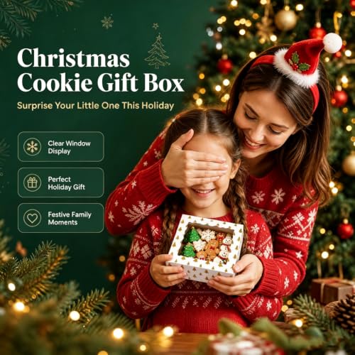 5x5x2 Inch Christmas Treat Boxes 12 Pack with Window – White Cardboard, Food Grade, NEKSUNBAK