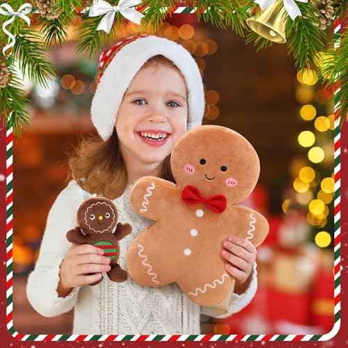 Christmas Gingerbread Man Pillow Plush Stuffed Gingerbread Pillow Fun Gingerbread Shaped Decorative Throw Pillows for Sofa Cushion Christmas Party Decor Khaki,15.7"