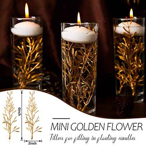 WILLBOND 30 Pcs Faux Flowers for Floating Candles Floating Flowers Vase Fillers for Centerpieces Mini Flower Filler Filling in Cylinder for Wedding Centerpiece Party Decor (Gold)