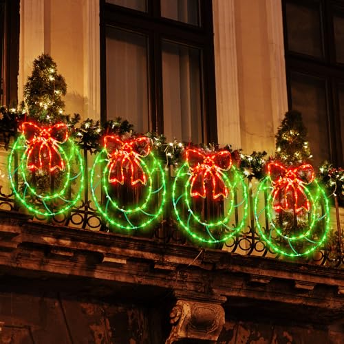Glooglitter 4 Pcs Christmas Window Silhouette Lights with Bow, 80 LED USB Decor