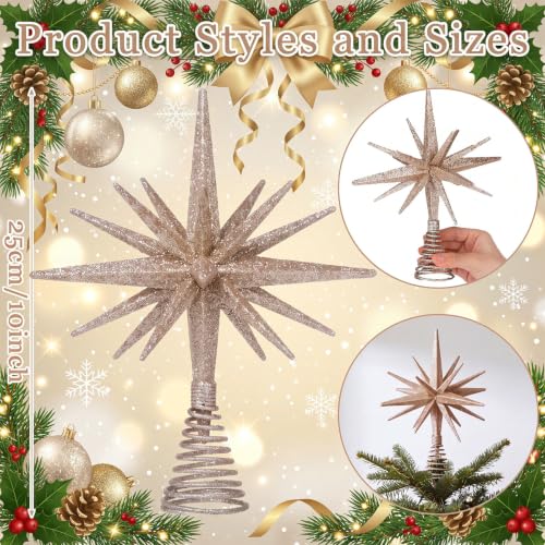 Junkin Champagne Gold Glitter Christmas Tree Topper 10 Inch Starburst