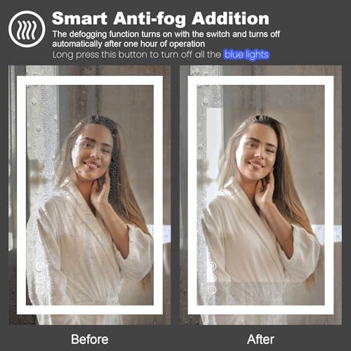 Amorho 30x24 Inch LED Bathroom Mirror with Front & Backlight, Anti-Fog, Dimmer & Color Temp Control