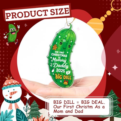 MAMAGIFTREE 2025 Our First Christmas as Mommy & Daddy Ornament - Baby's 1st Christmas Pickle Ornament, Big Dill Keepsake Gift for New Parents, Expecting Mom and Dad - Premium Glass