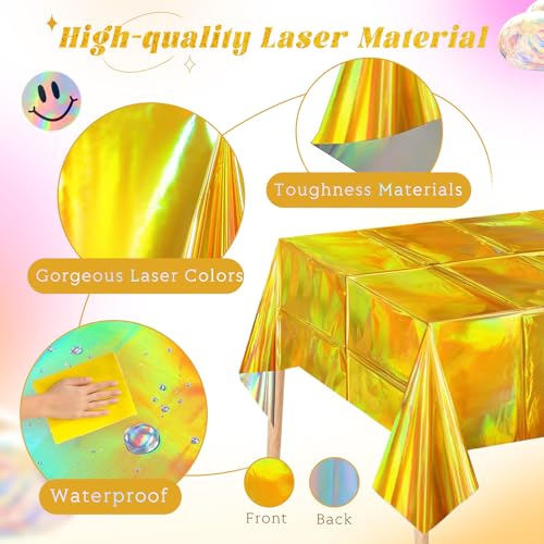 3 Pack Gold Disposable Tablecloths 54 x 108 in Shiny PET Plastic Party Covers