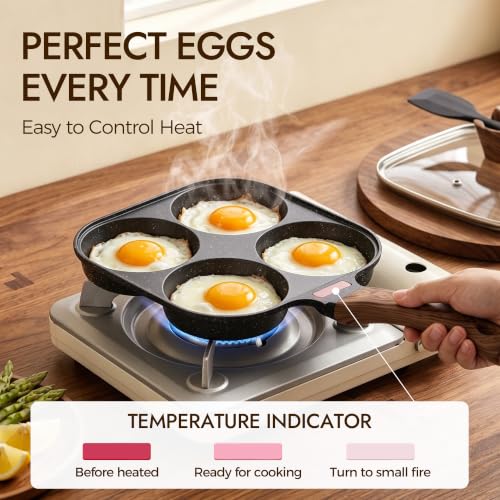 Nonstick 4-Cup Egg Pan with Lid and Silicone Scraper - Black Variation