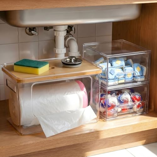 Hudgan Under Sink Organizer 3 in 1, Stackable Acrylic Bathroom