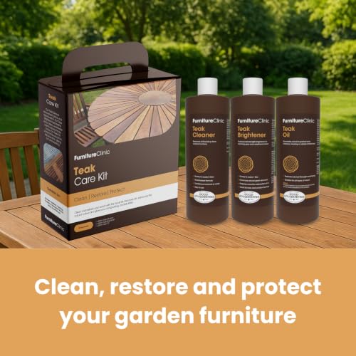 Furniture Clinic Teak Care Kit - Cleaner, Brightener & Oil for Outdoor Furniture