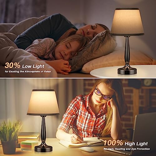 Gray Touch Table Lamp with USB-C Port for Bedroom - Small Bedside Light