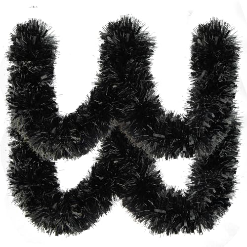 Gloreyan 33ft Black Christmas Tinsel Garland - Foil Glitter Decor for Holiday Tree, Halloween, Weddings