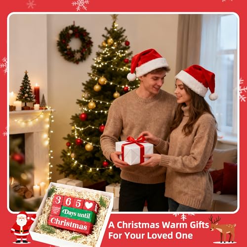 Gleegreets 365 Days Christmas Countdown Wooden Decor Set with Dice - A-Christmas Countdown