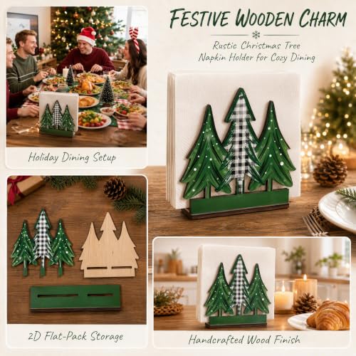 Bekecidi Christmas Tree Napkin Holder – Green Wooden Table Decor